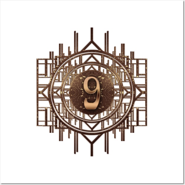 No 9 in golden age style - abstract numerals and art deco retro characters Wall Art by designsbyxarah